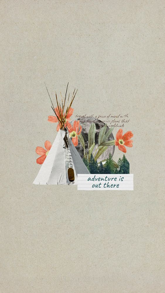 Camping tent aesthetic iPhone wallpaper, travel collage background