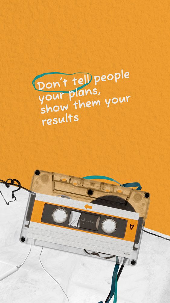 Music motivational quote mobile wallpaper, yellow cassette tape background