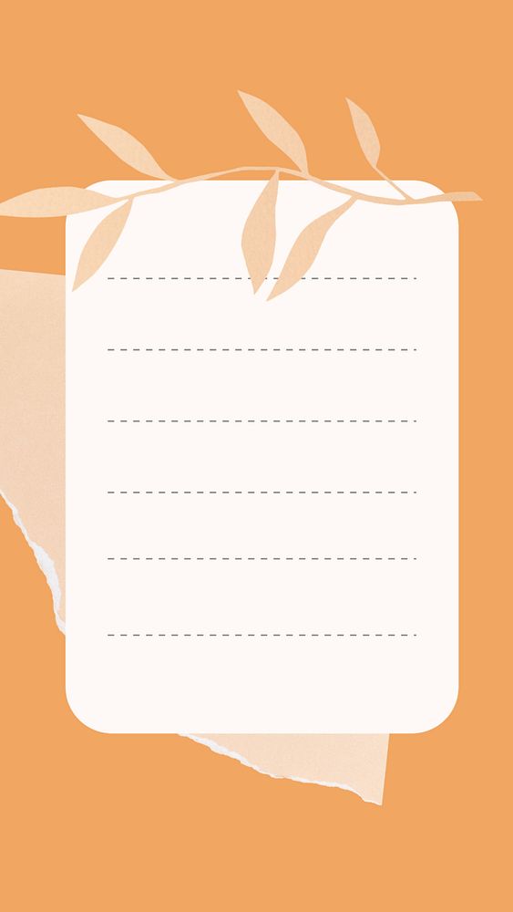 Orange phone wallpaper, white paper note with plant doodle