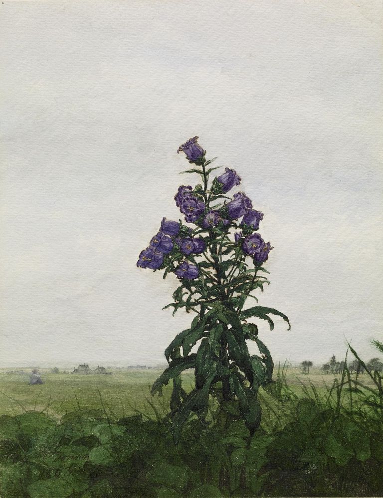 Campanula in front of a Landscape (1863) by Léon Bonvin