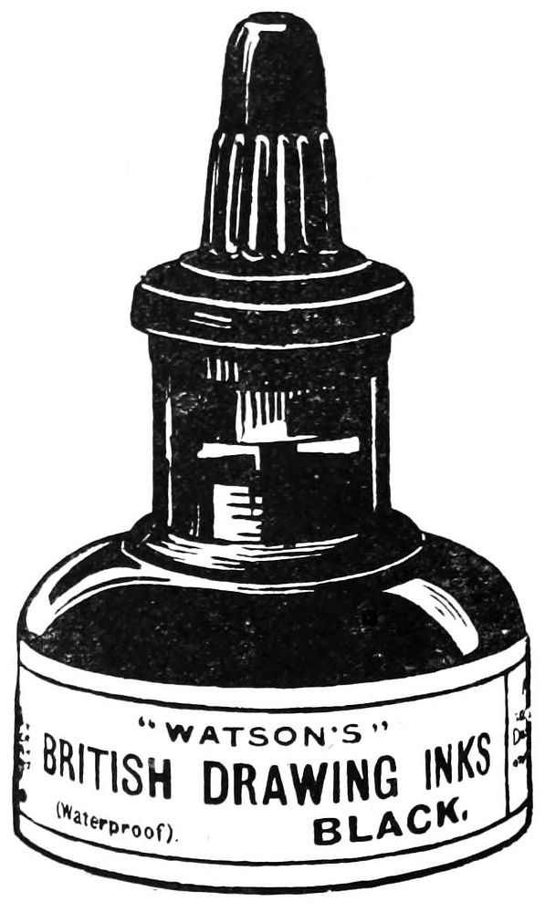 Commercial illustration of a bottle of drawing ink