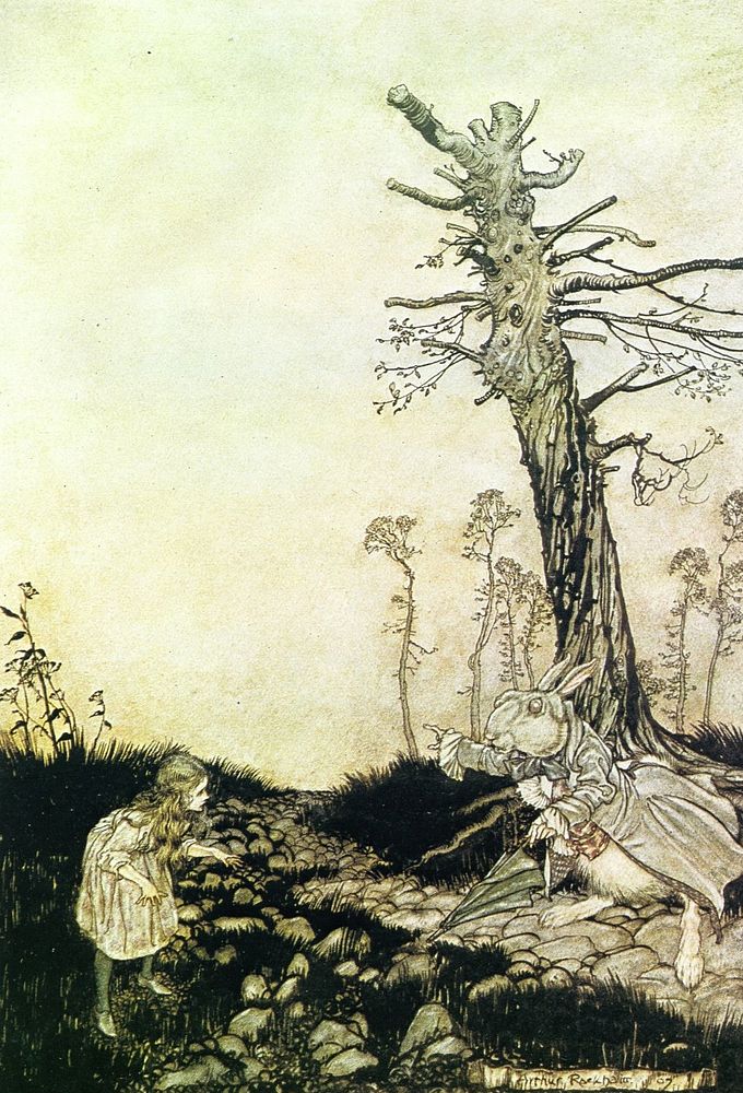 Why Mary Ann, what are you doing out here? from Alice's adventures in Wonderland (1916) by Arthur Rackham