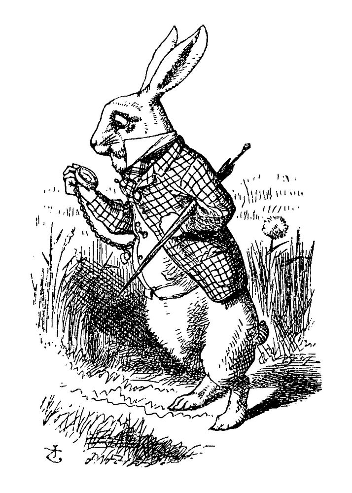 Original depiction of fictional anthropomorphic rabbit from the first chapter of Alice's Adventures in Wonderland