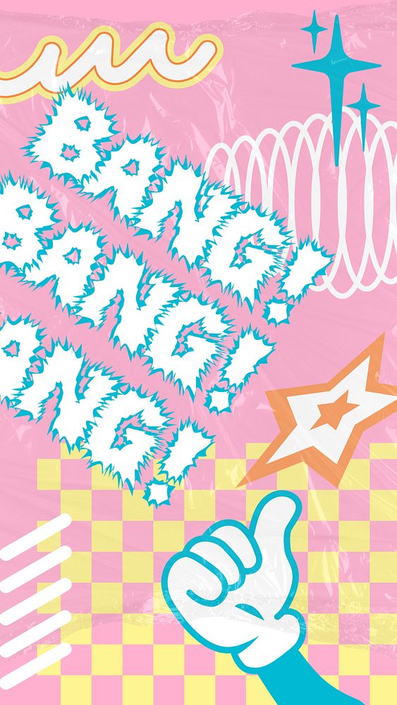 Abstract funky iPhone wallpaper, BANG! typography collage art