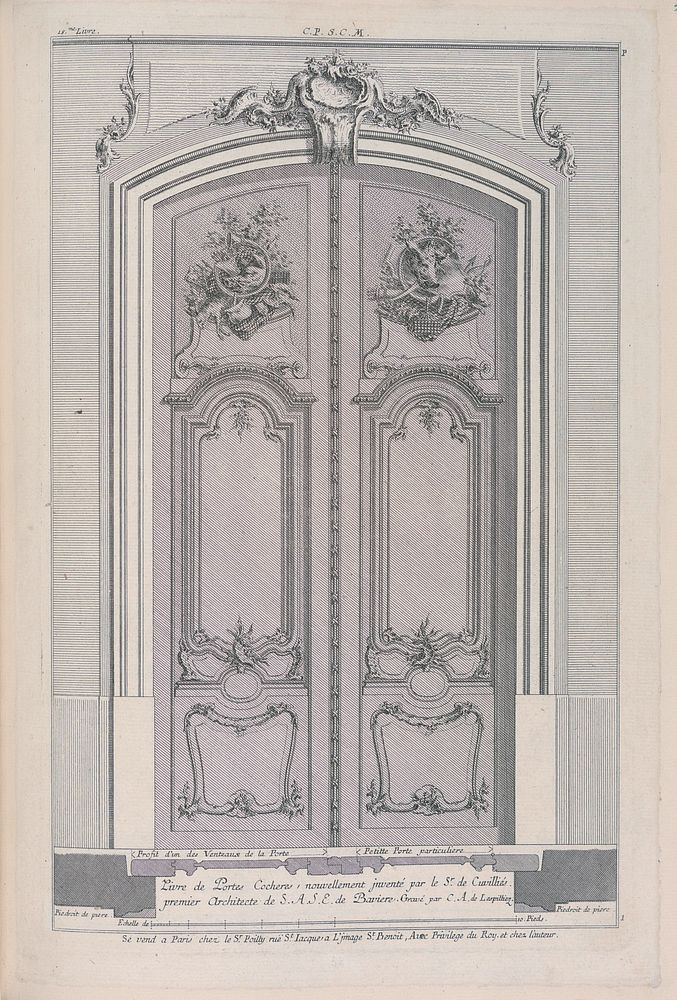 Title Page, Profil de deux Venteaux de la porte Cochere (Profile of Two Venteaux of a Carriage Door), Livre de Portes…