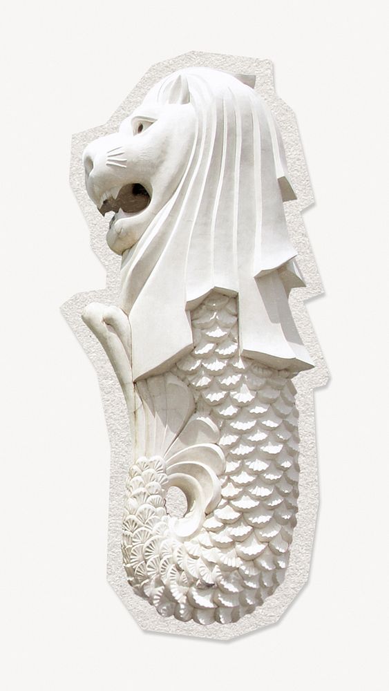 Singapore's Merlion statue paper element with white border