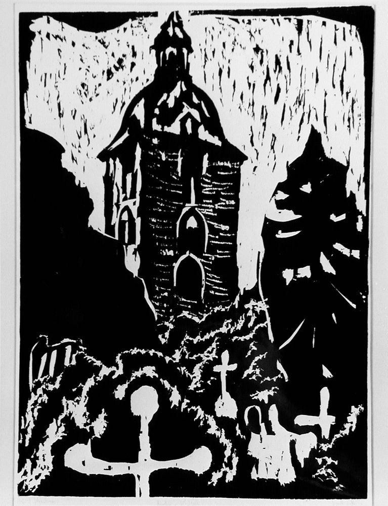 Churchyard and Church, Fortress at Fehmarn (Kirchhof und Kirche, Burg auf Fehmarn) by Ernst Ludwig Kirchner