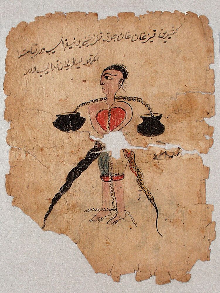 Page from a Chaghatay Manuscript Depicting Punishments in Hell for Offenses in Life