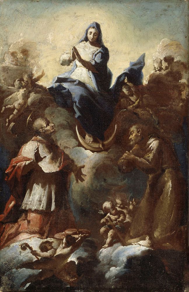 Virgin on the crescent moon with two saints, 1700 - 1750