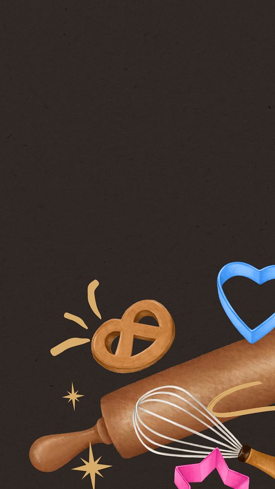 Baker aesthetic phone wallpaper, cute cookie illustration