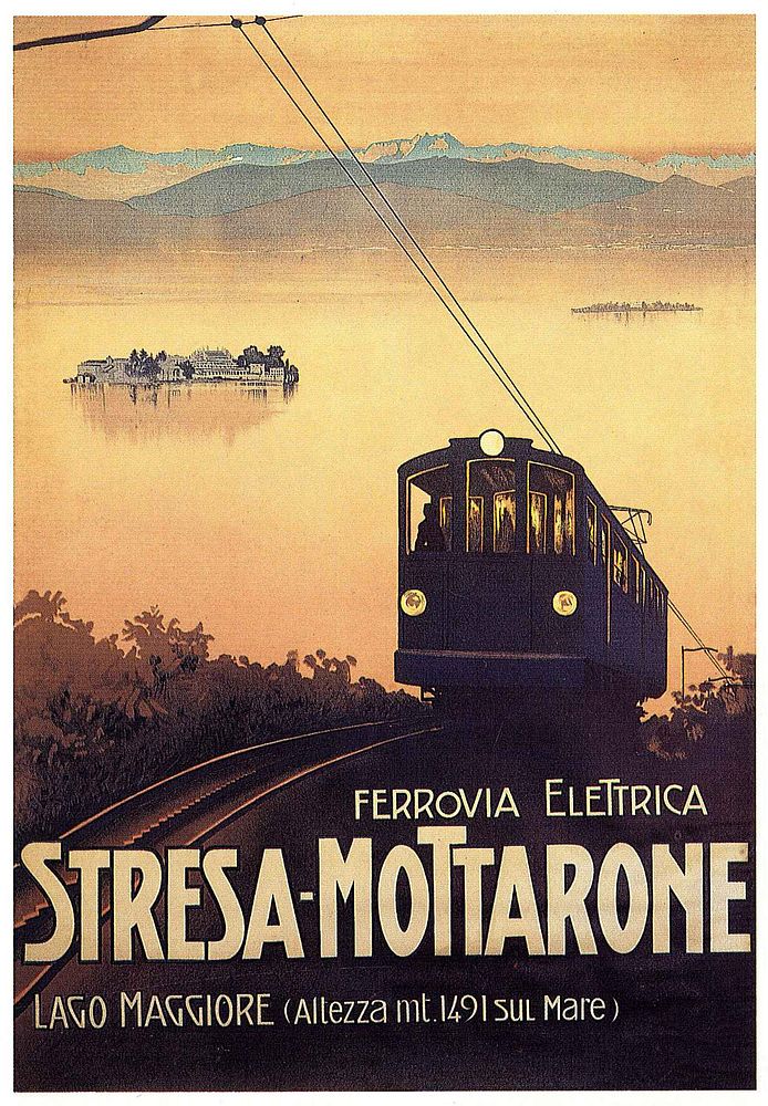 Poster advertising the Stresa–Mottarone rack railway, northern Italy by Mario Borgoni.