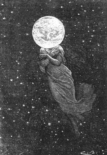 An illustration captioned "So this is how", from Jules Verne's novel Around the Moon drawn by &Eacute;mile-Antoine Bayard…