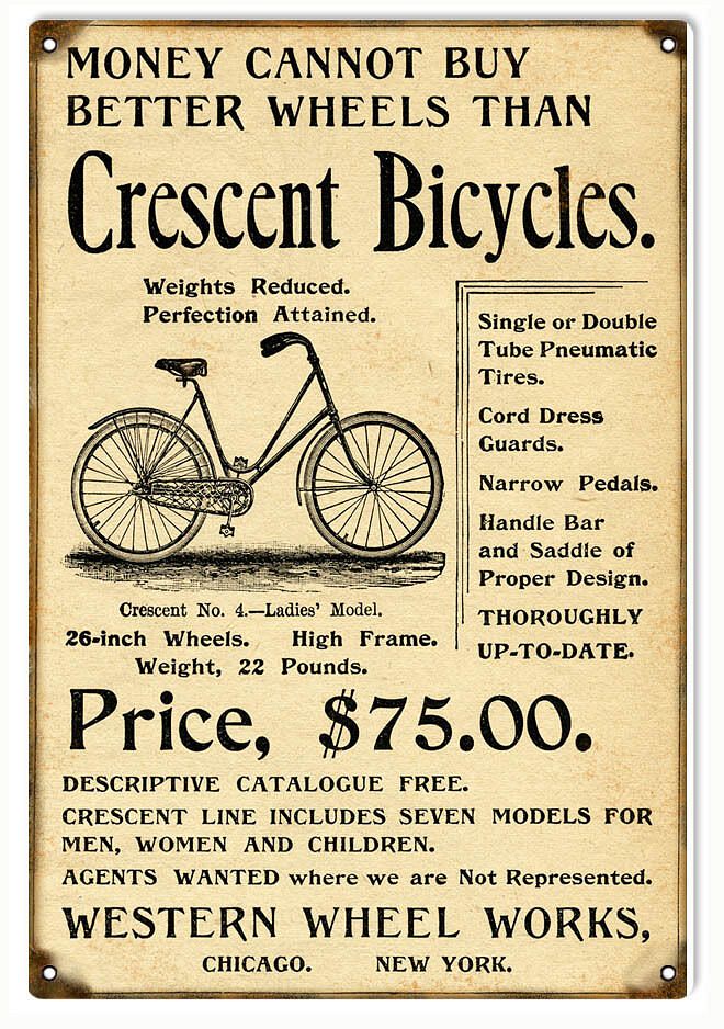 1895 Crescent Bicycles, Western Wheel Works advertisement