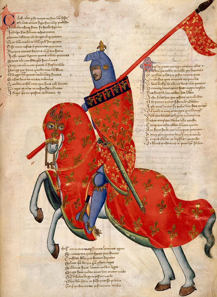 A knight from Prato (Tuscany). (British Library, Royal 6 E IX f. 24)