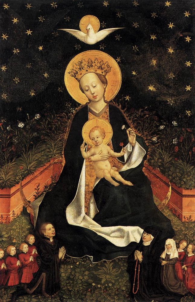 15th-century unknown painters - Madonna on a Crescent Moon in Hortus Conclusus