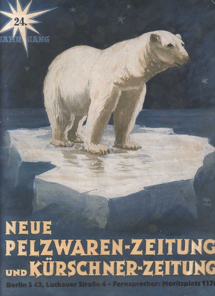 Neue Pelzwaren-Zeitung und Kürschner-Zeitung vom 16. August 1926 mit Anhang „Der Pelztierzüchter“. Titelblatt (etwas…