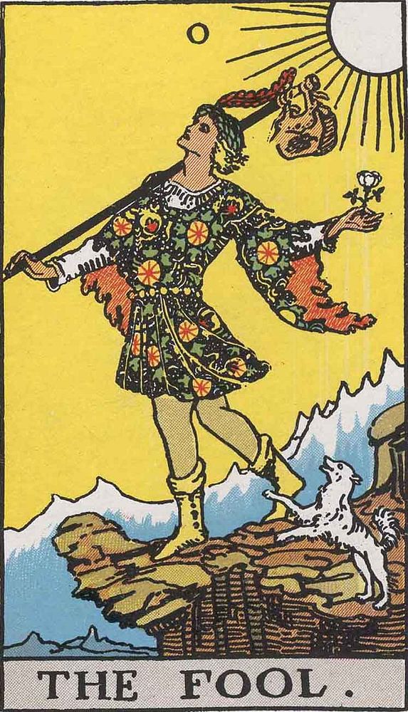 The Fool card from the Rider–Waite tarot deck, scanned by Holly Voley (http://home.comcast.net/~vilex/) for the public…