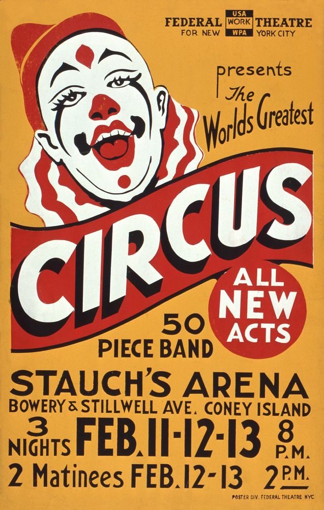 Silkscreen poster for a Federal Theatre Project Circus performance at Coney Island