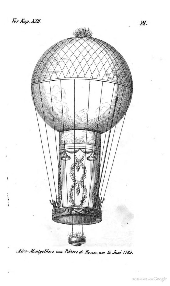 Historische Heiß-Luftballone aus dem Buch Die Luftballone und das Reisen durch die Luft, 1851 Ballon des Jean-François…