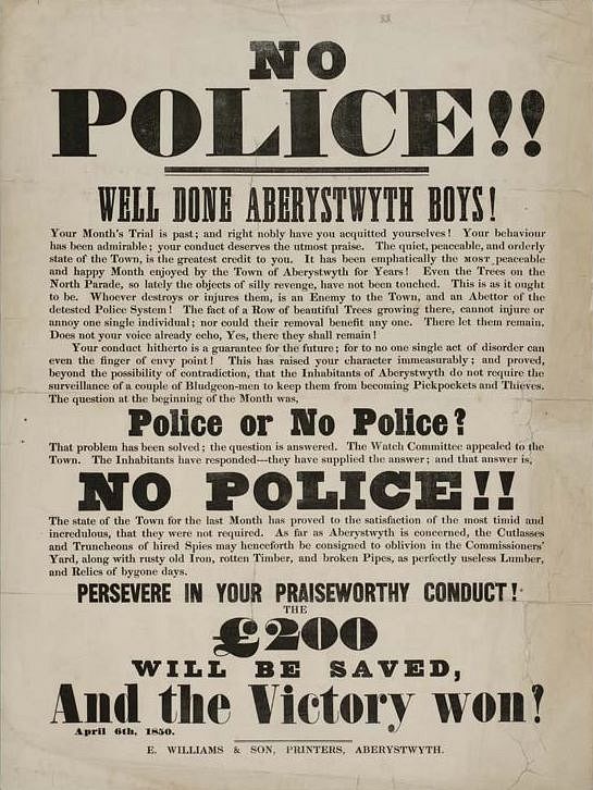 "No Police!! Well Done Aberystwyth Boys" Residents reject proposed foundation of a local Police force