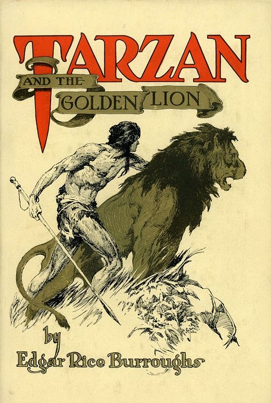 Dust-jacket illustration for Tarzan and the Golden Lion by Edgar Rice Burroughs