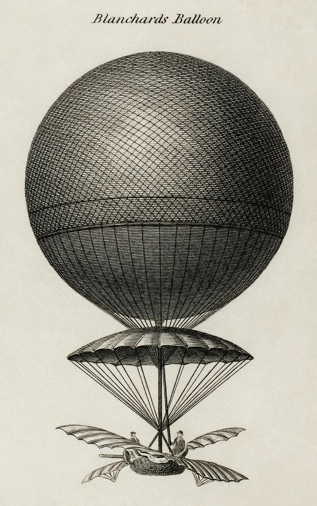 Cropping of a technical illustration showing early balloon designs: The cropping concerns the "Blanchard's balloon". Note in…