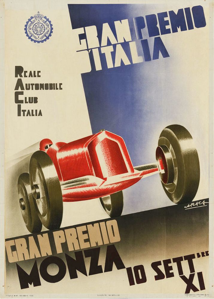 Poster 1933 GP Monza. That car looks like an Alfa Romeo 8C 2300 Monza as well.