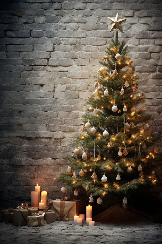 Christmas tree light plant wall. AI generated Image by rawpixel.