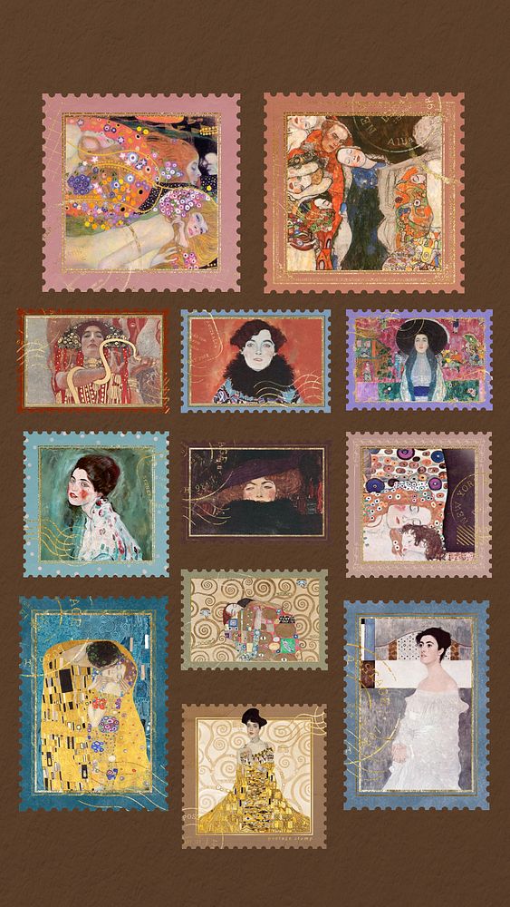 Gustav Klimpt postage stamp remix set