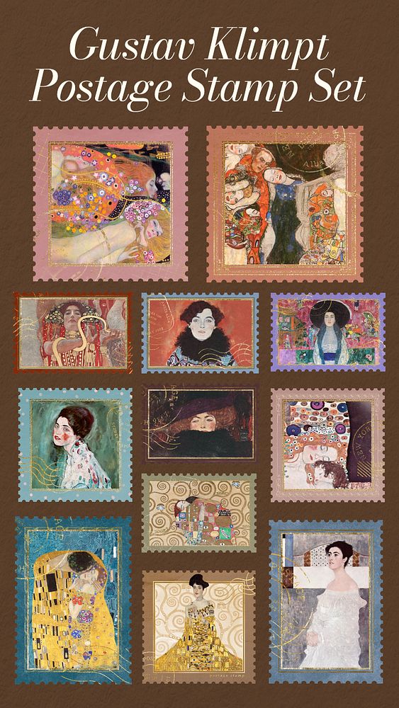 Gustav Klimpt postage stamp remix set