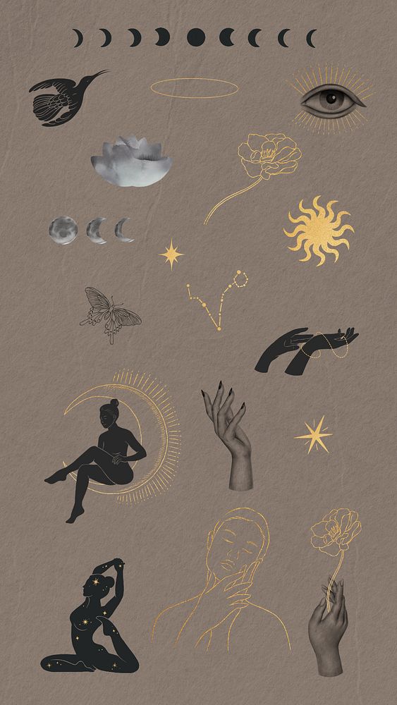 Black & gold spirituality collage element remix set