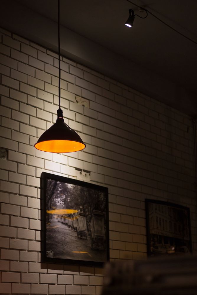 Free light in a cafe image, public domain interior design CC0 photo.