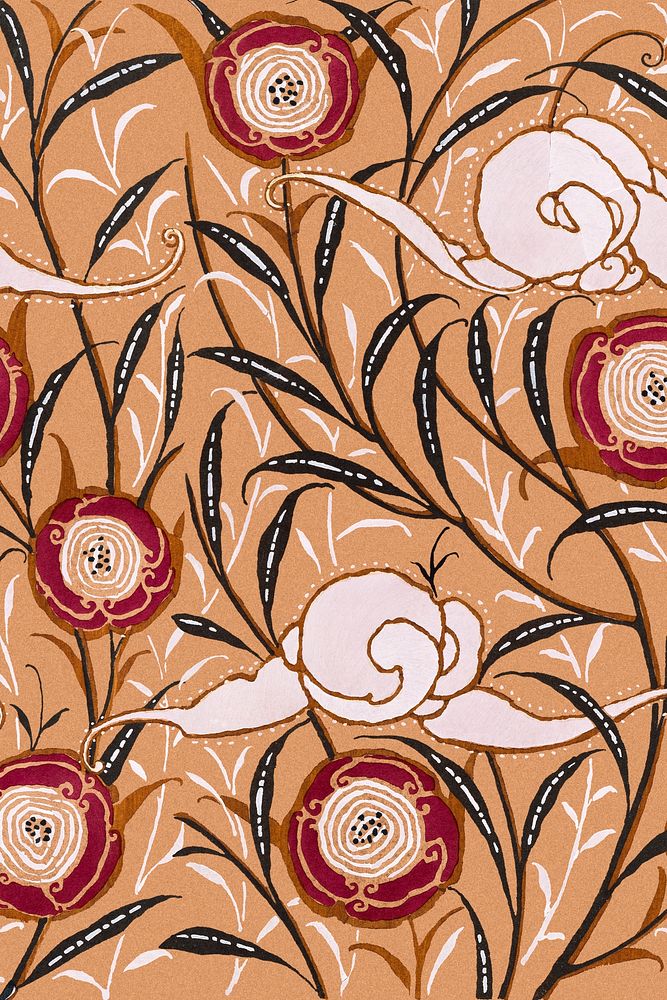 Aesthetic flower pattern, seamless Art Nouveau background in oriental style