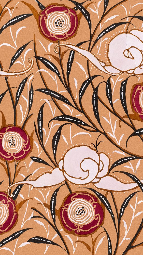 Gold botanical pattern Art Deco iPhone wallpaper background in oriental style 
