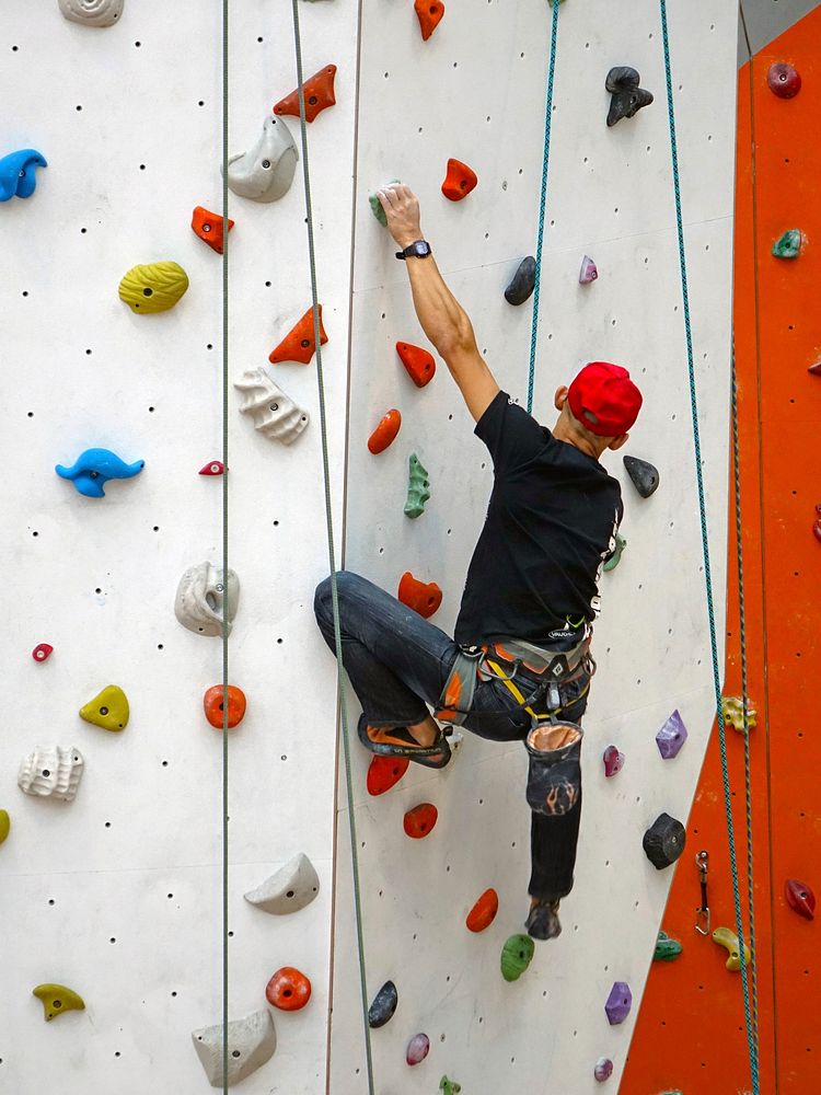 Indoor rock climbing, extreme sports photography. Free public domain CC0 photo.