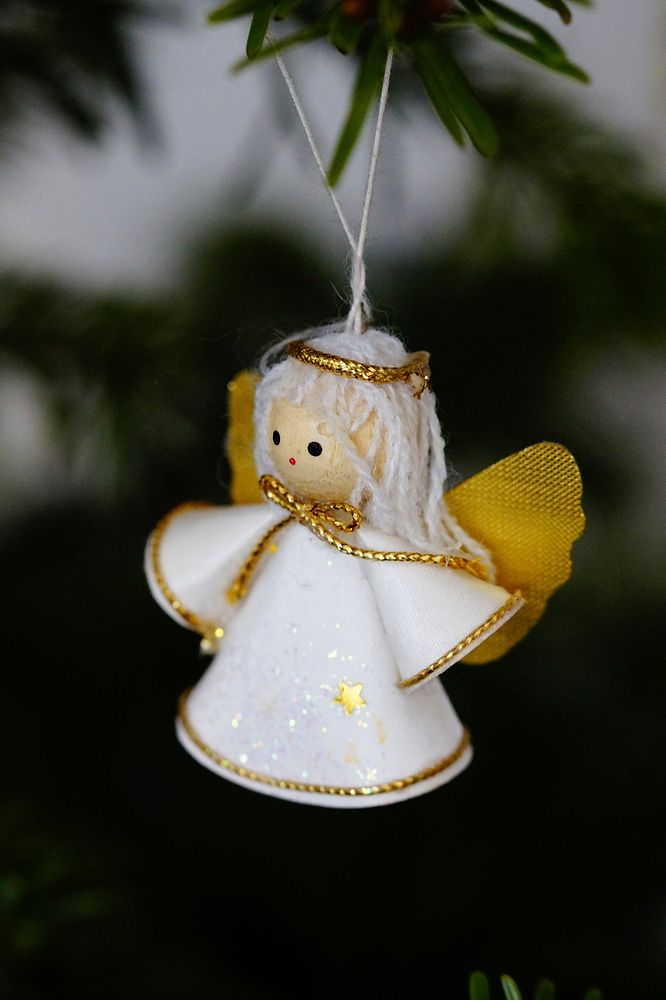 Closeup on angel Christmas ornament. Free public domain CC0 photo.