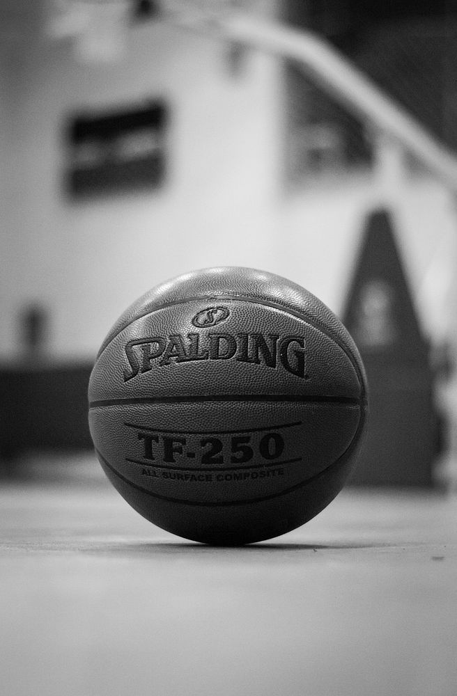 Closeup of Spalding basketball on floor, location unknown, 21 April 2016. View public domain image source here