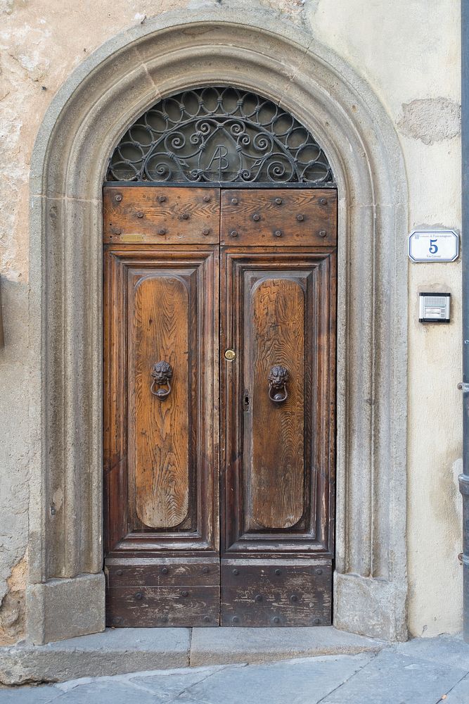 Arched wooden door, architecture. Free public domain CC0 photo.