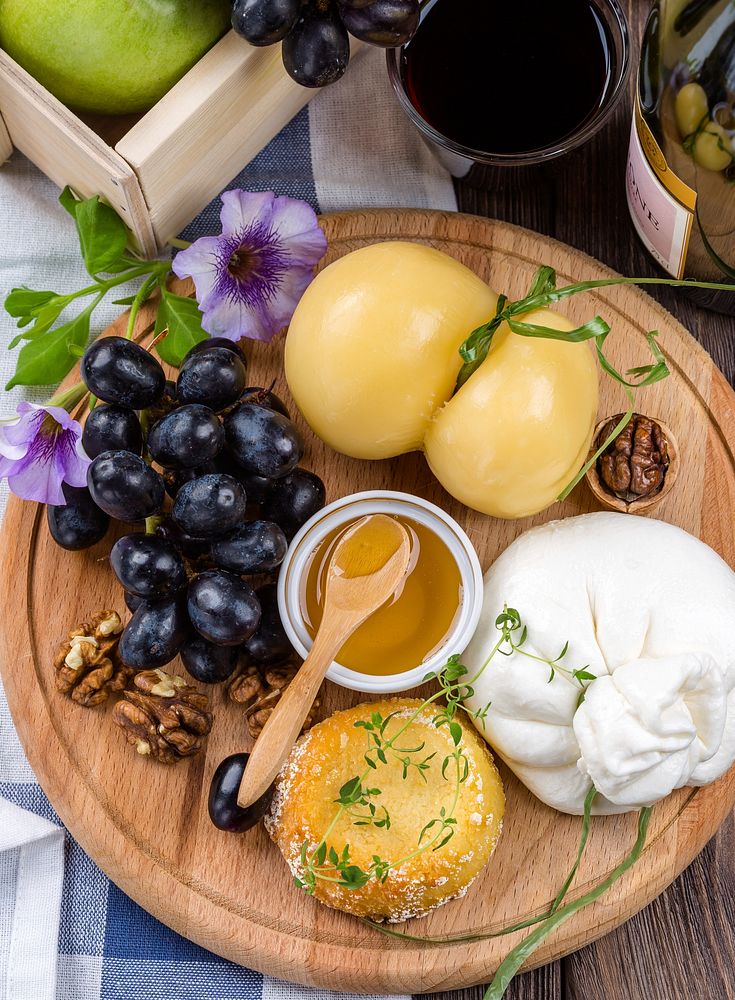 Free grape and cheese platter image, public domain food CC0 photo.
