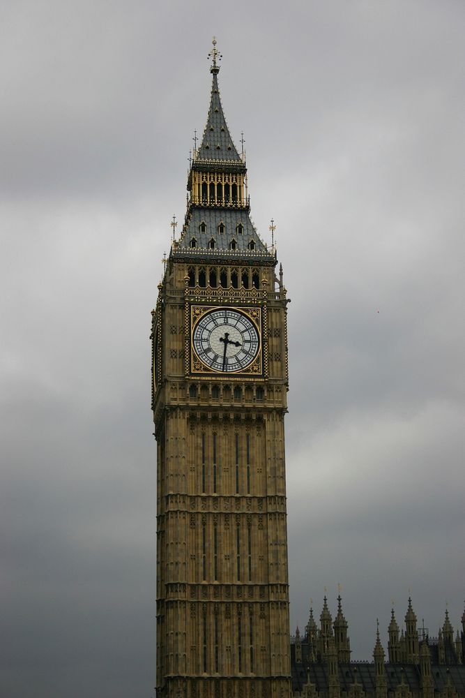 Big Ben clock tower at the north end of the Palace of Westminster in London, England. Free public domain CC0 photo.