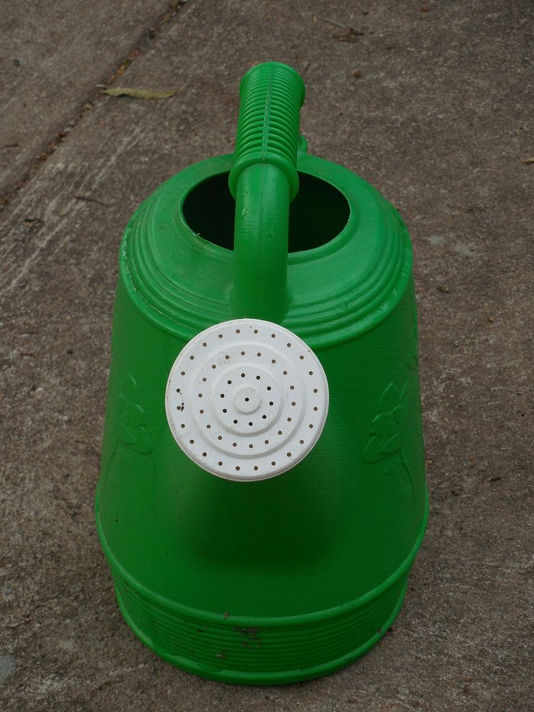 Plastic watering can. Free public domain CC0 photo.