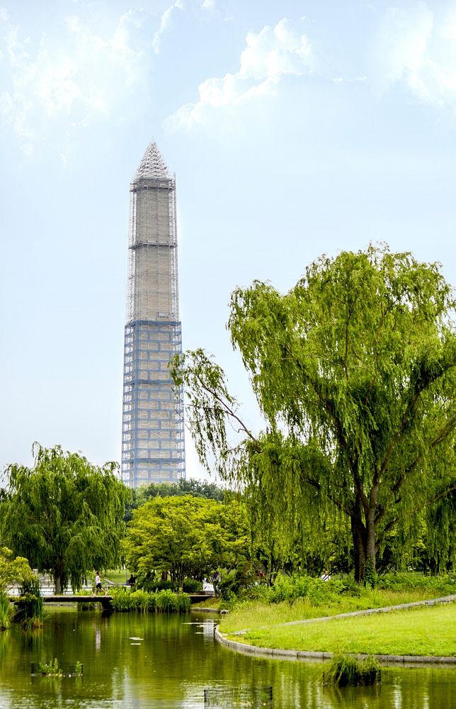 Washington monument under renovation. Free public domain CC0 photo.
