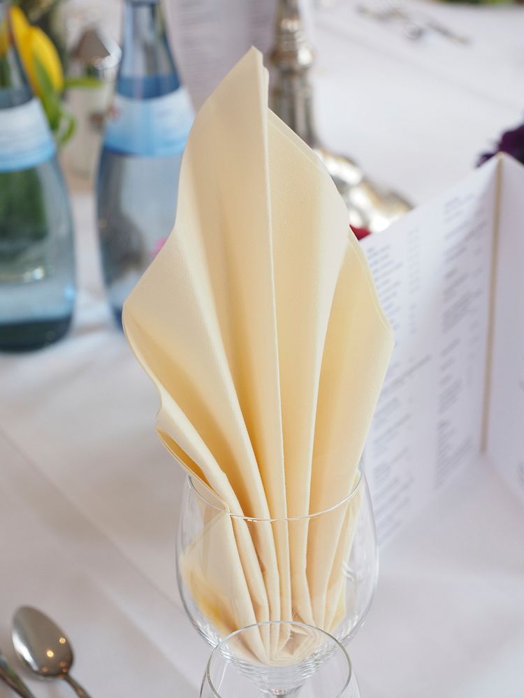 Napkin fold decoration for wedding. Free public domain CC0 photo.