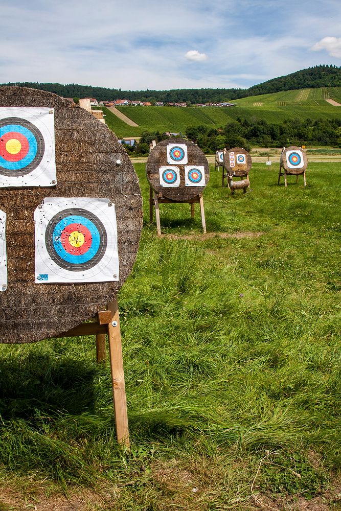 Archery targets outdoor on grass. Free public domain CC0 photo.