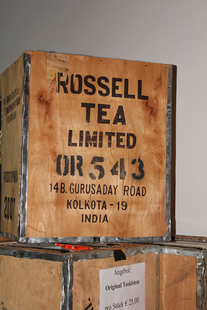 Wooden crates, Rossell tea. Free public domain CC0 photo.