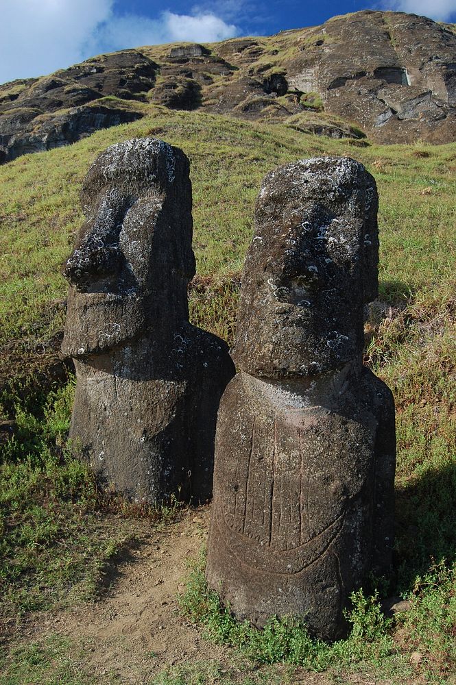 Free Moai statures, Easter Island, Chile photo, public domain sculpture CC0 image.