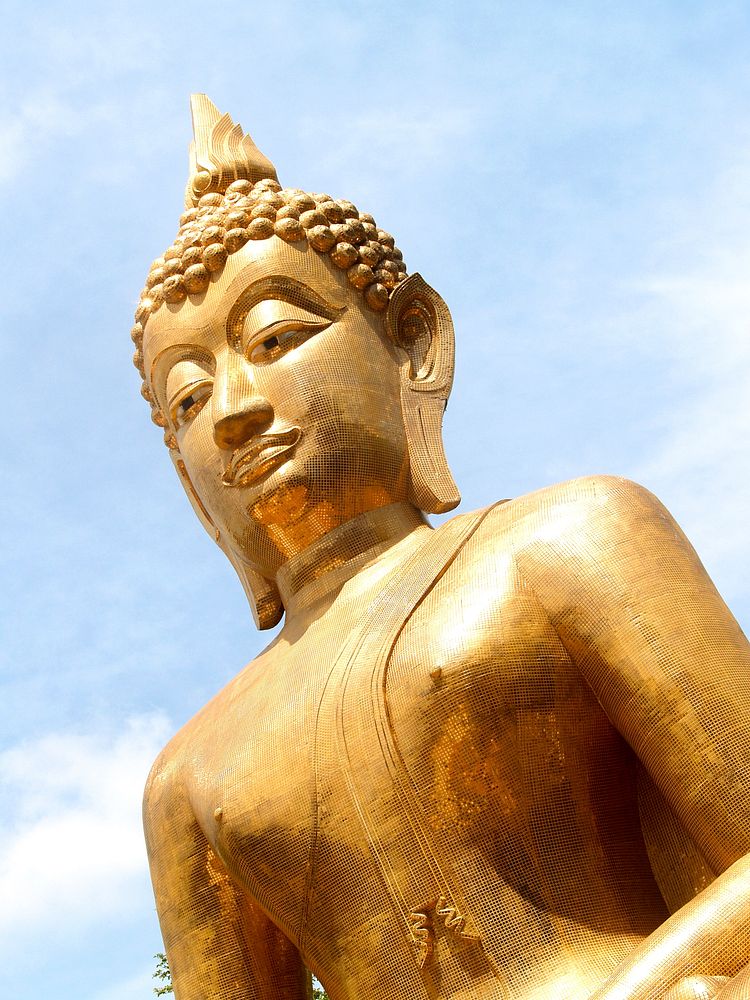 Golden Buddha big statue close up, free public domain CC0 photo.