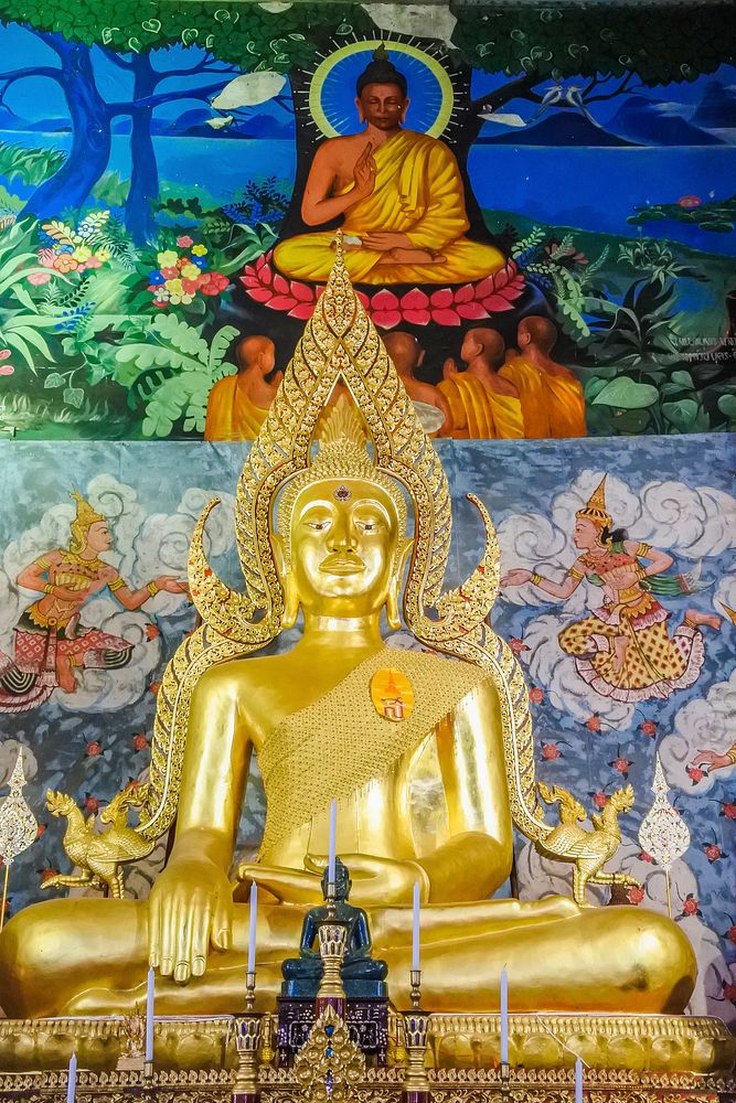 Golden Buddha statue in shrine, free public domain CC0 photo.