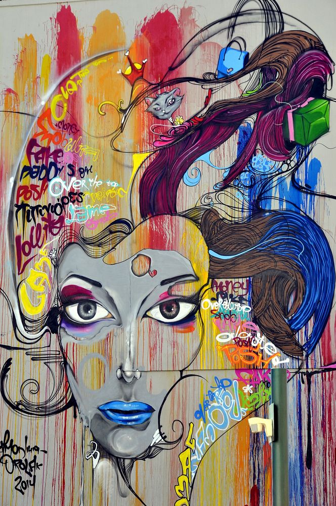 Creative woman psychedelic art graffiti, Cyprus - 02/21/2017