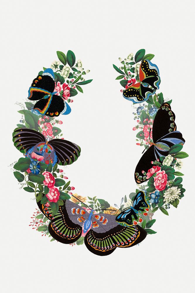 Butterfly wreath, vintage Japanese art illustration psd